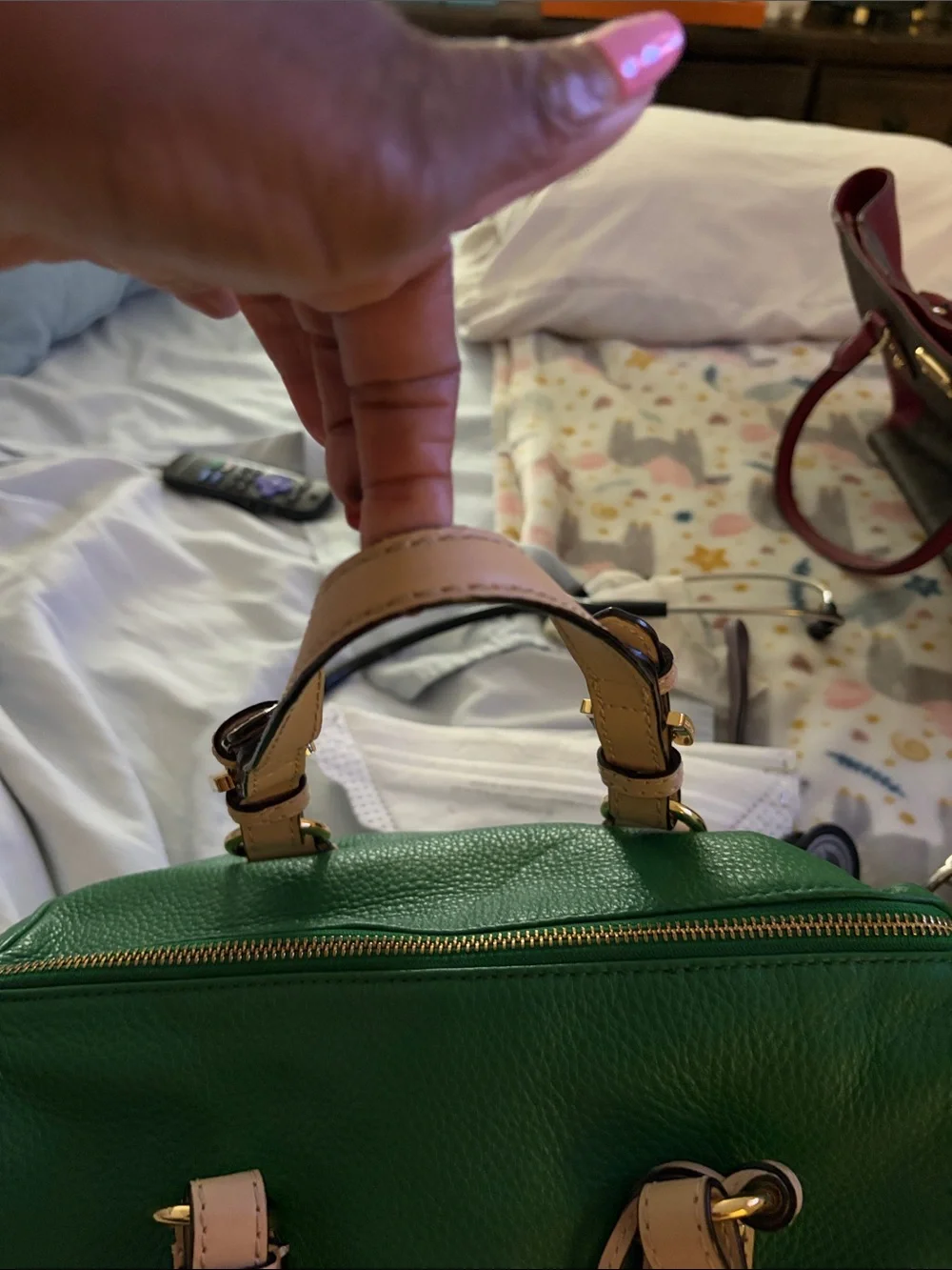 Michael Kors Green Leather Satchel with Beige Trim - Picture 8 of 15